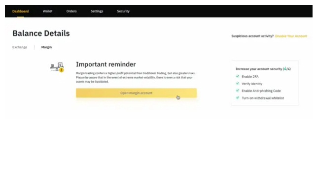 วิธีเปิดบัญชีซื้อขายมาร์จิ้นบน Binance